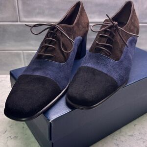 Balenciaga Suede Leather Oxford  Shoes Block Heel | Size 38/ 8 Tri Color